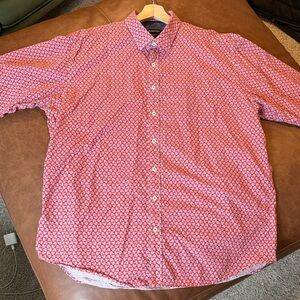 Bugatchi Red Bird Patterned Casual Short Sleeve Button-Down Shirt